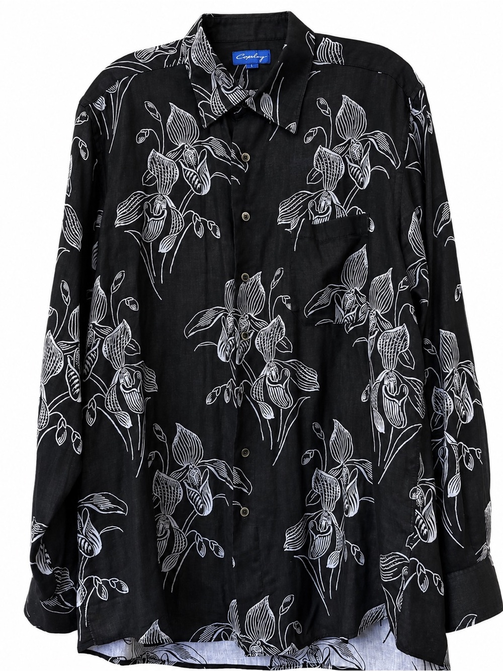 Coppley Black Orchid Print Button Down Shirt Large Made in Canada 🇨🇦